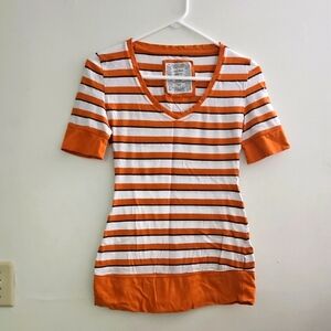 Duck Head Orange and White Striped Short Sleeve Tee